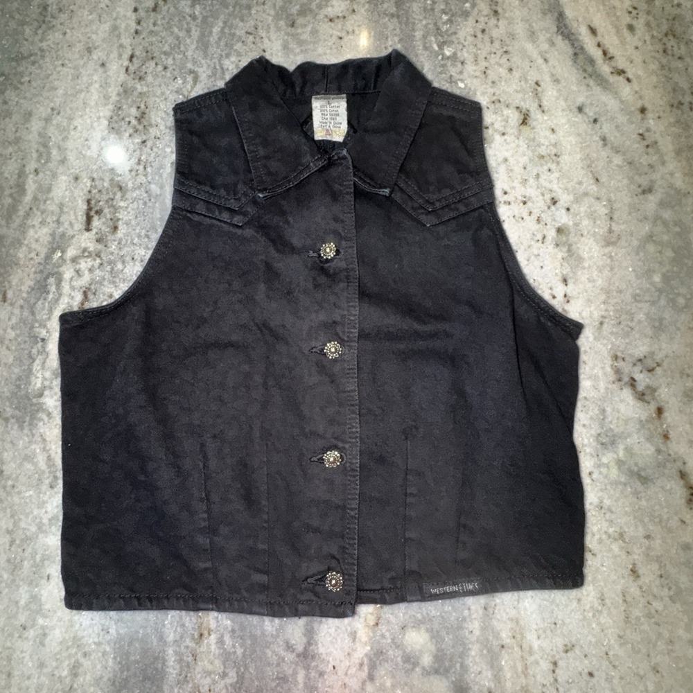 VTG Western Ethics Black‎ Denim Best Youth Large Big Girls Cowgirl